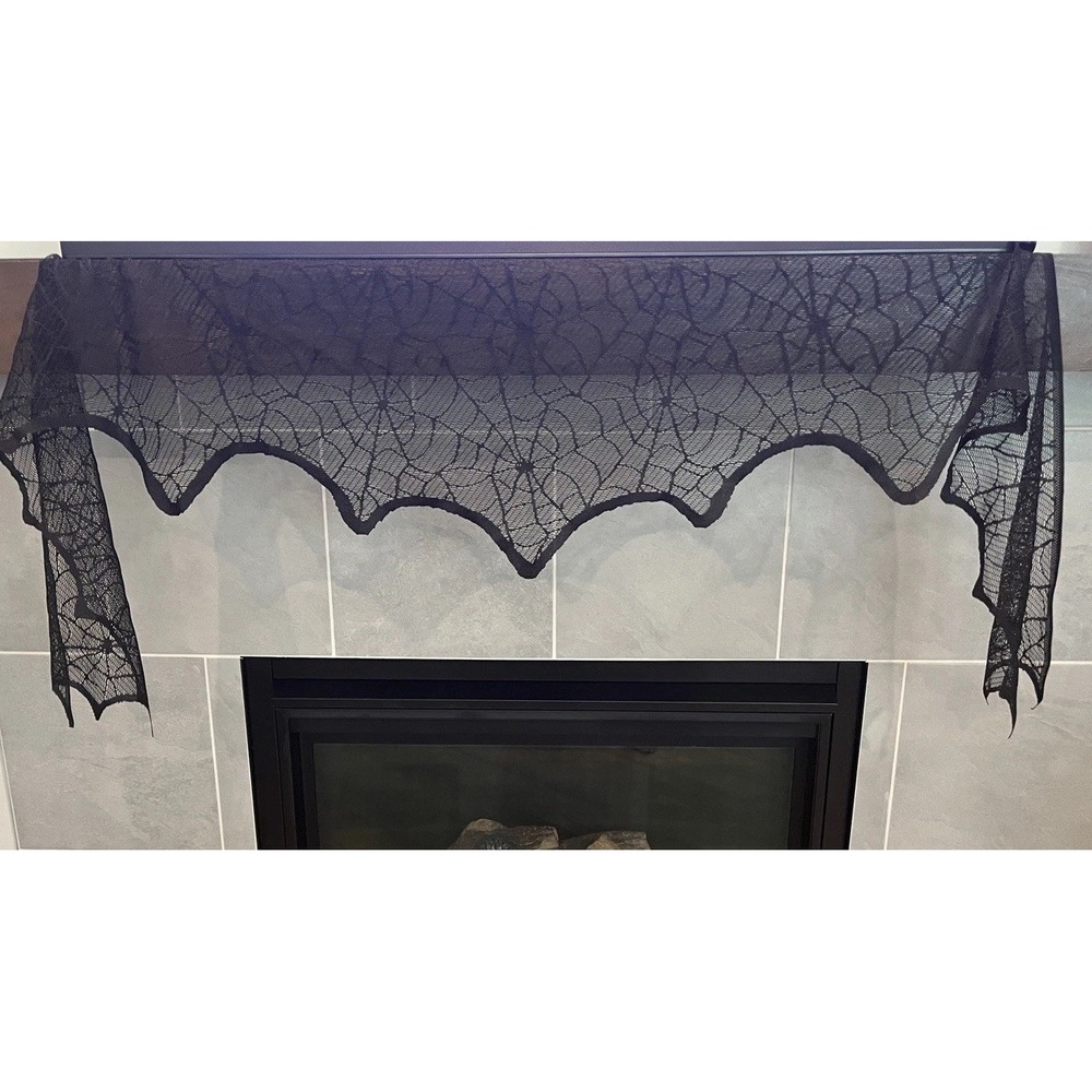Halloween‎ Mantle Scarf Black Spider Web Lace Spooky Decor 94.5" Length